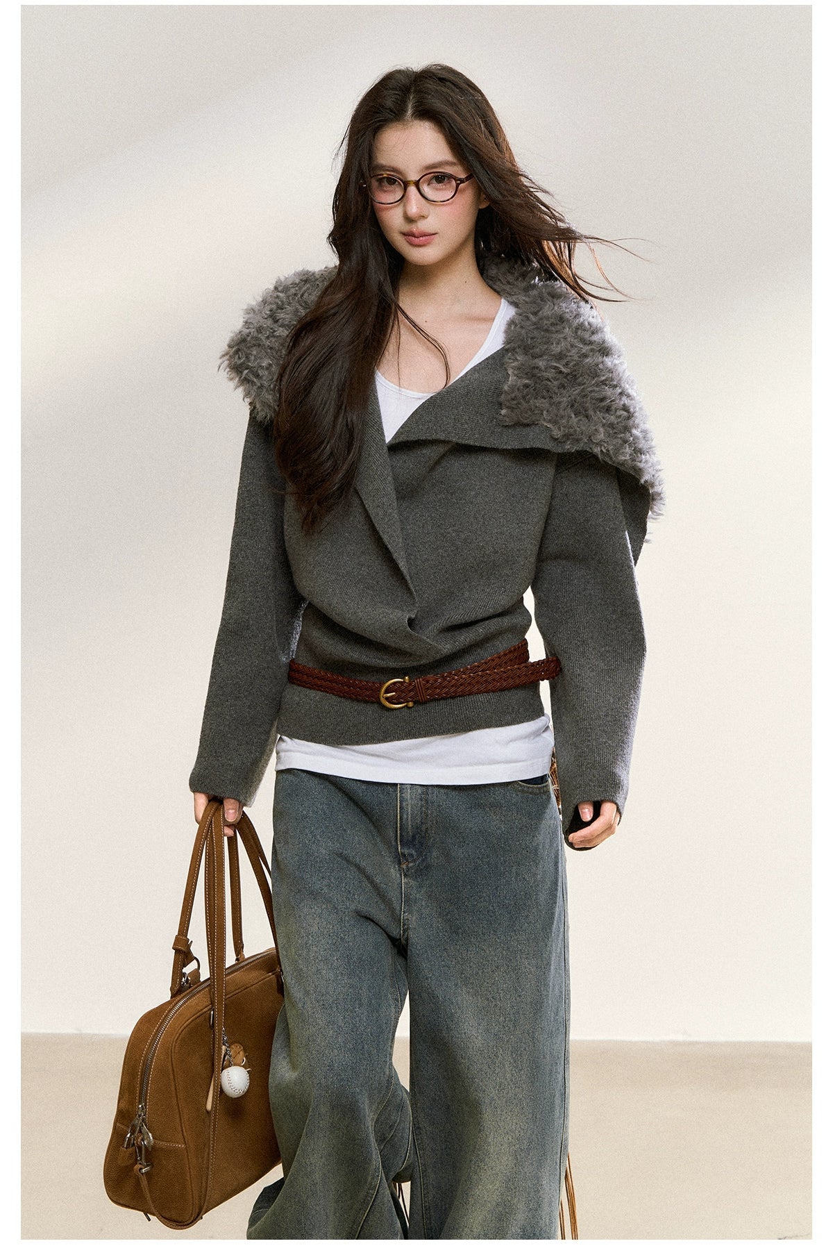 Gray Wrapped Knit Short Cardigan