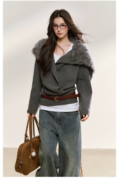 Gray Wrapped Knit Short Cardigan