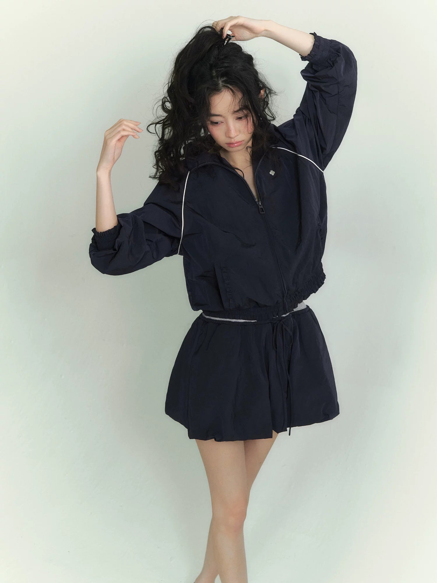 Floral Patchwork Casual Jacket &amp; Bubble Dress Set