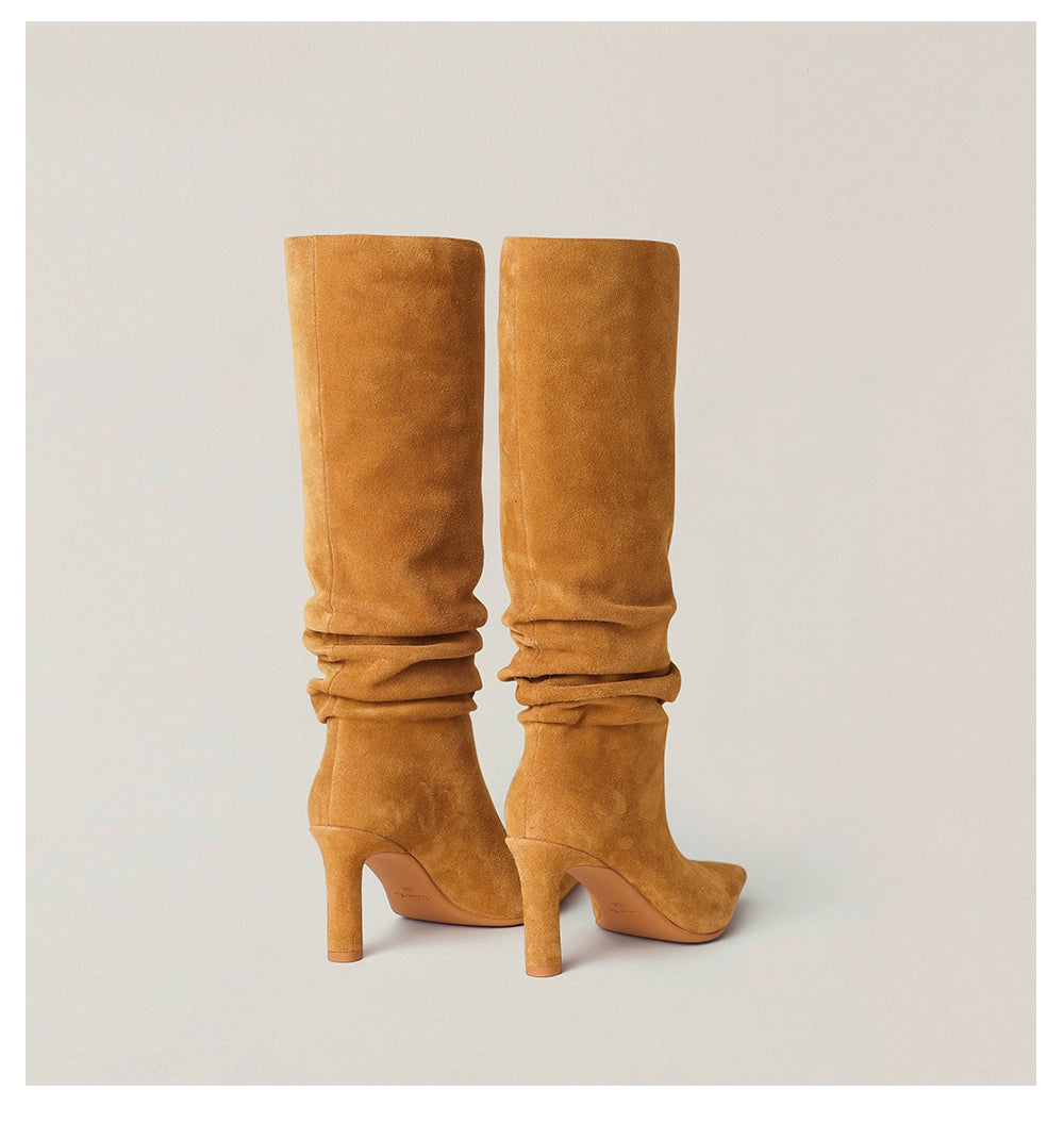 RAGE Wildstorm Suede Stacked Leather High-Heel Boots