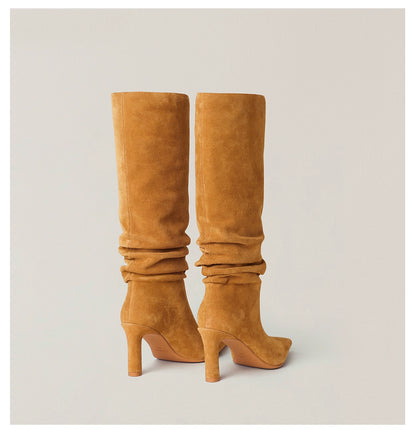 RAGE Wildstorm Suede Stacked Leather High-Heel Boots