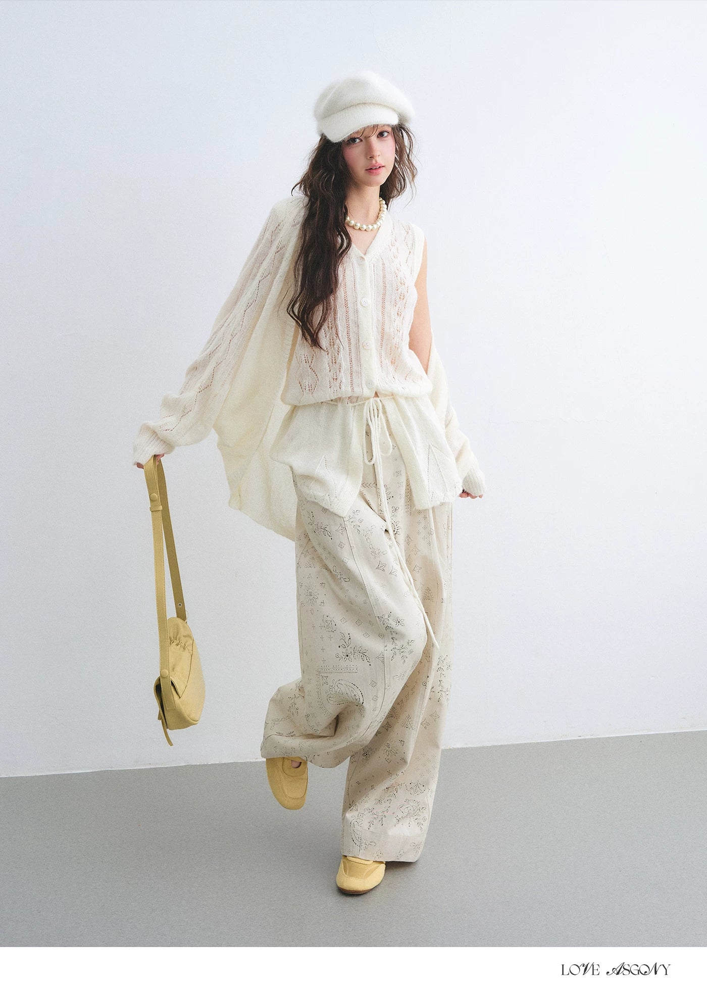 Mohair Wool-Blend Drawstring Cami &amp; Cardigan Set