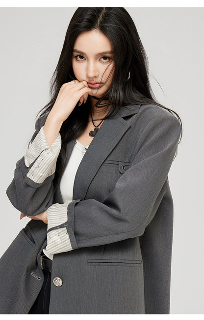 Black &amp; Gray Buttoned Blazer - CHINASQUAD