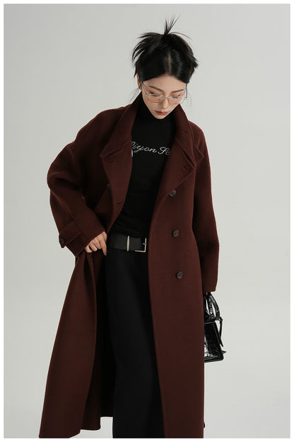 Stand-Collar Long Wool Coat