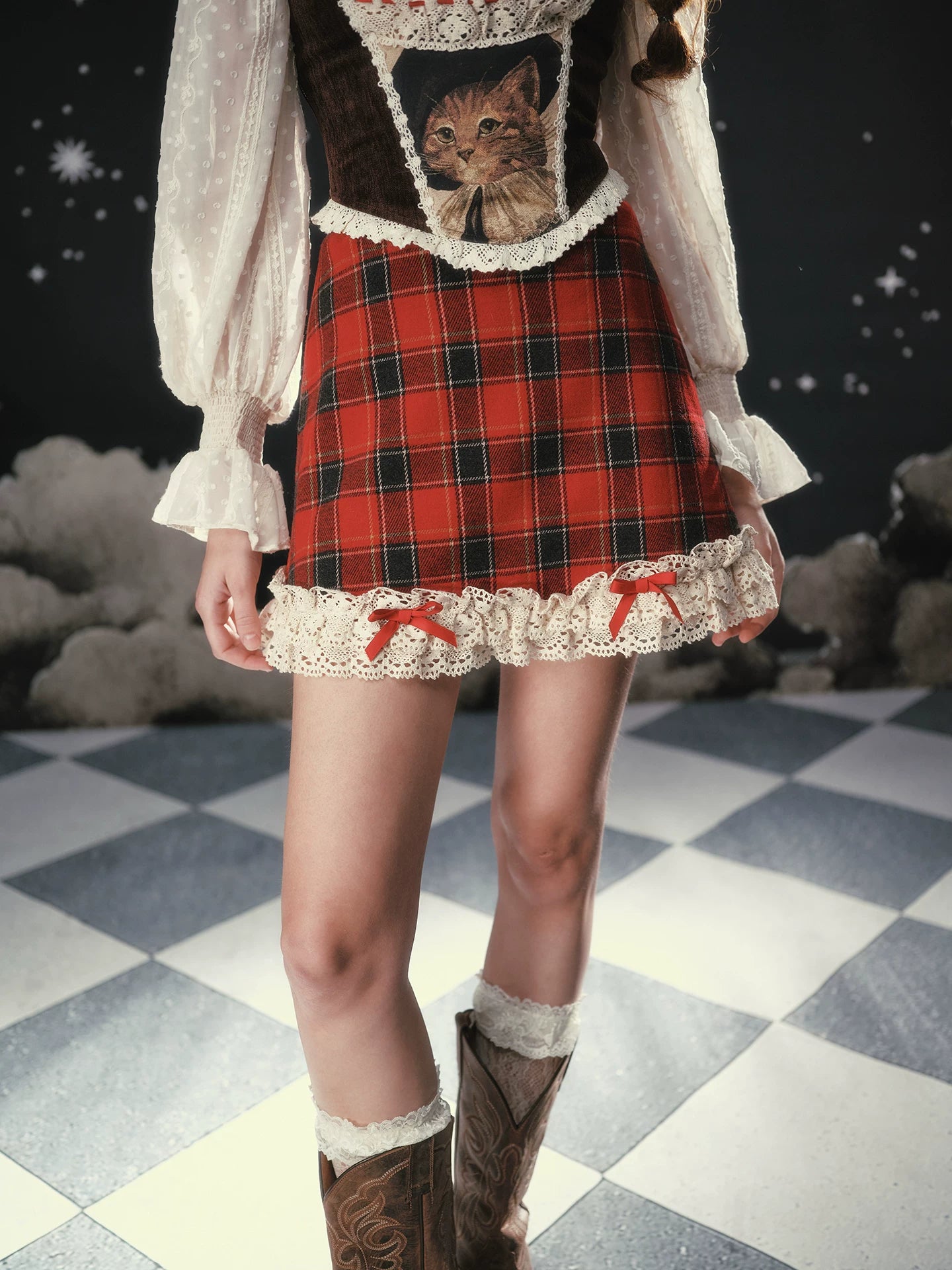 Christmas Night Corset Top &amp; Plaid Skirt Set