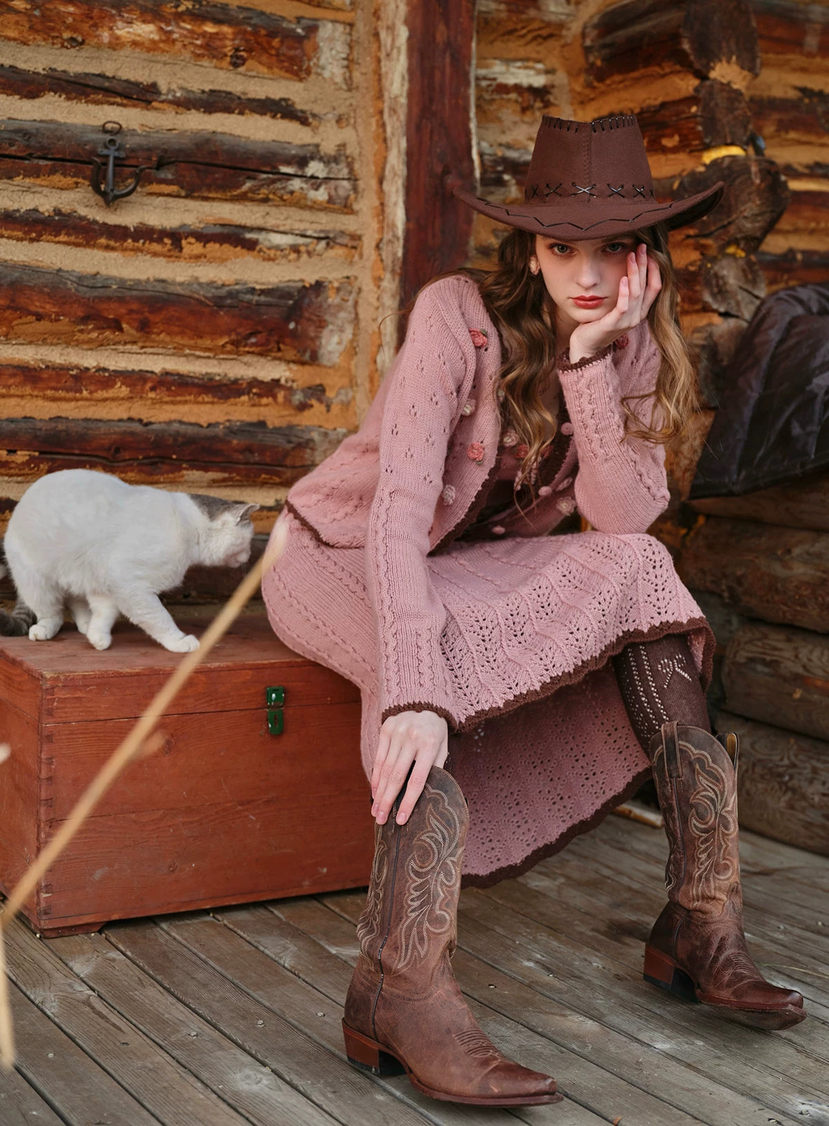 Floral Juliet Vintage Knit Dress &amp; Cardigan Set