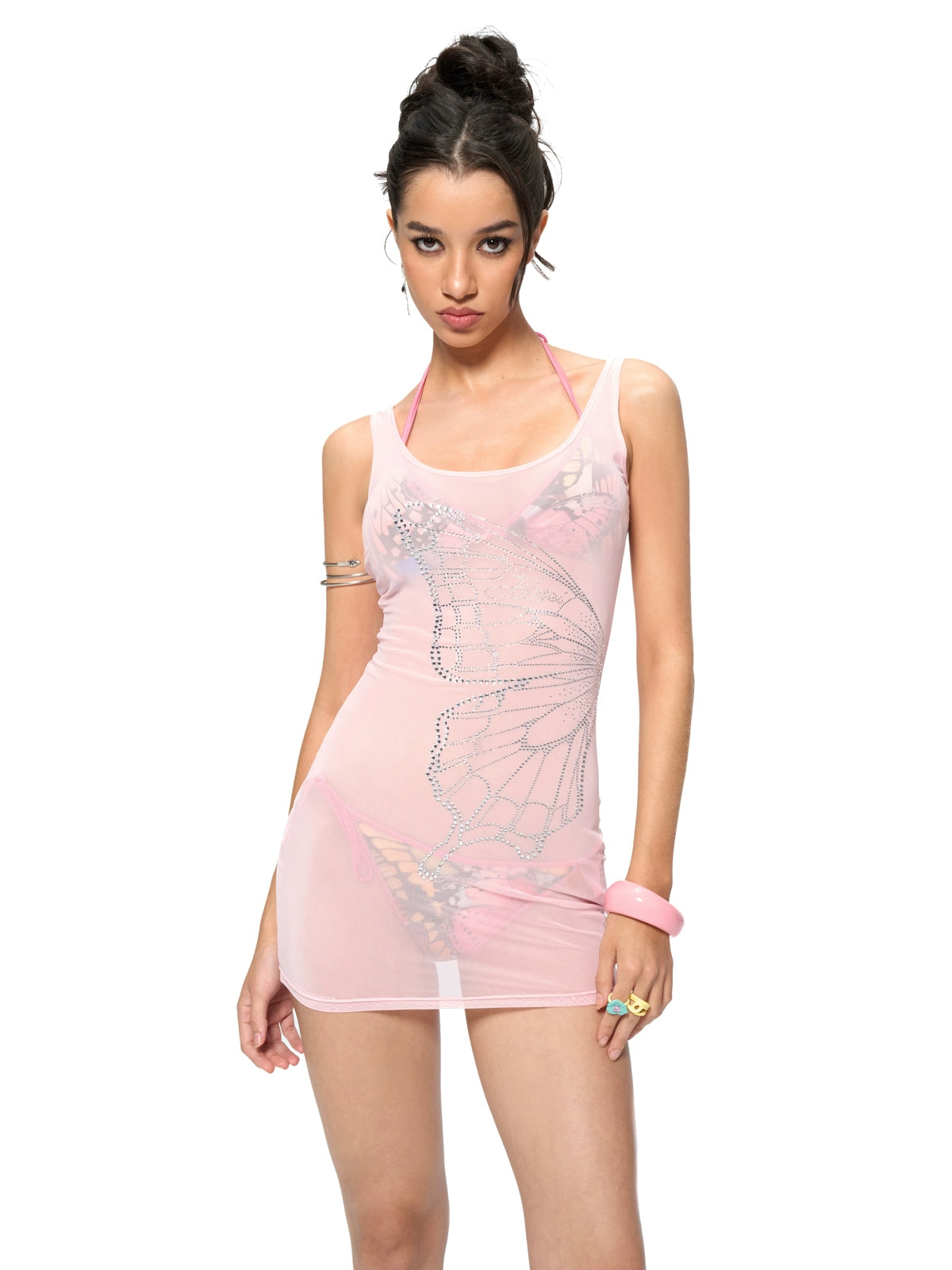 Mesh Cover-Up &amp; Triangle Bikini Set