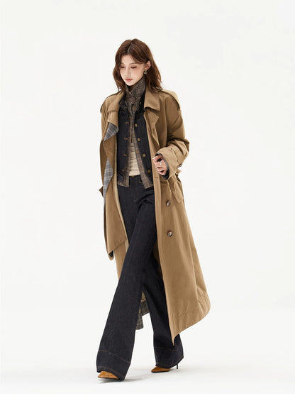 Double-Breasted Check-Panel Trench Coat