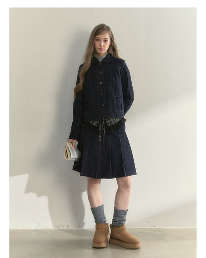 Polka-Dot Denim Quilted Jacket &amp; Skirt Set