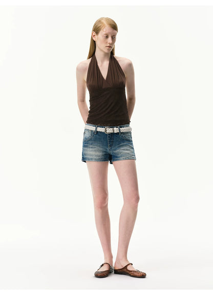 Vintage Washed Low-Rise Denim Shorts