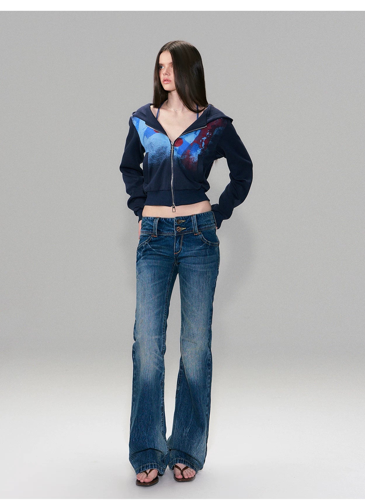 Hand-Dyed Low-Rise Slim Flared Jeans