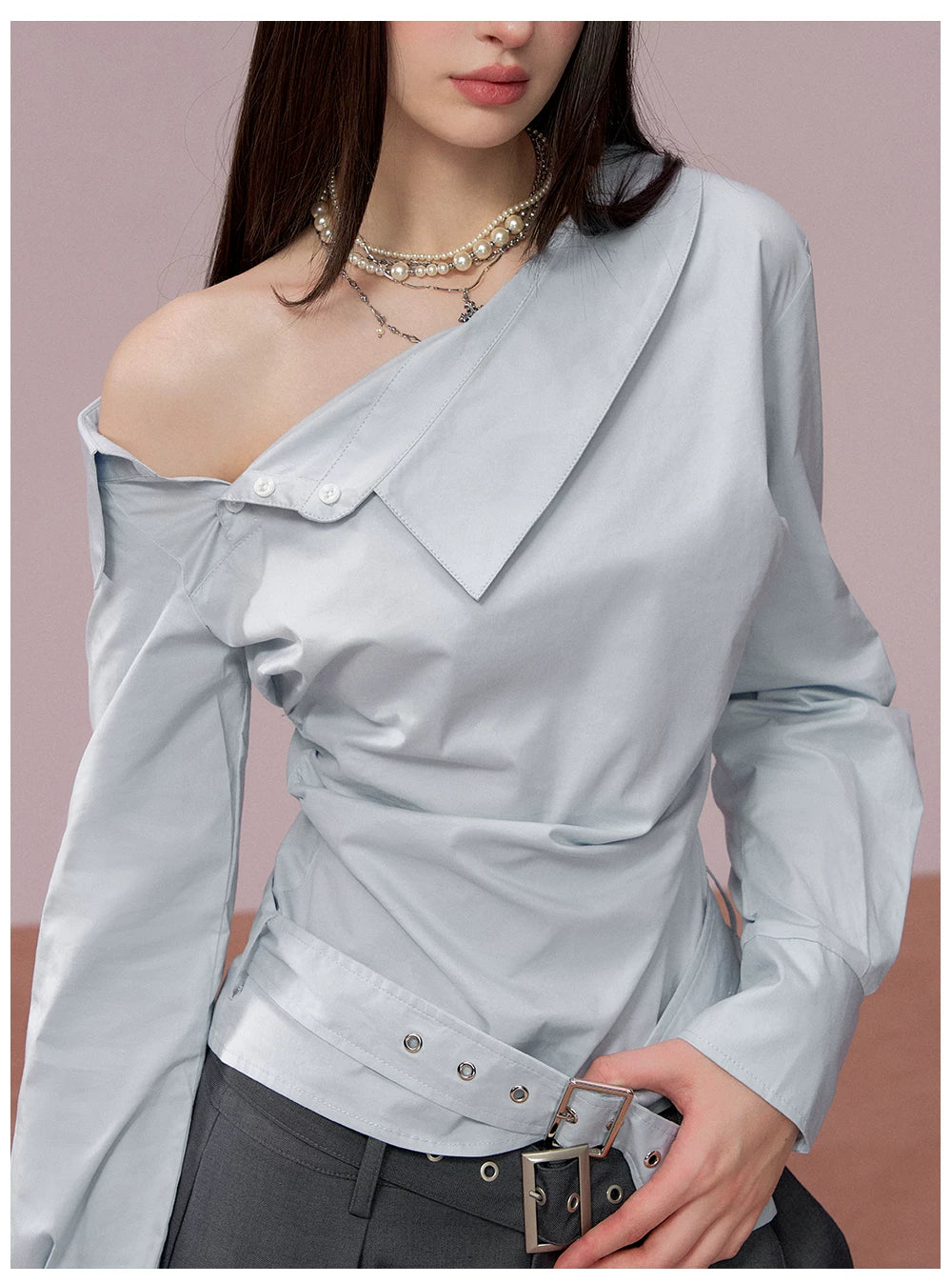 Ruched Belted Cropped Cotton Shirt