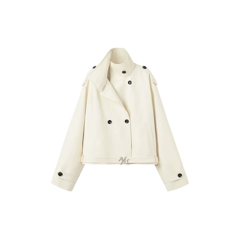 Washed Cotton-Tencel Moto-Style Short Jacket