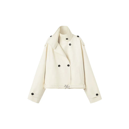 Washed Cotton-Tencel Moto-Style Short Jacket
