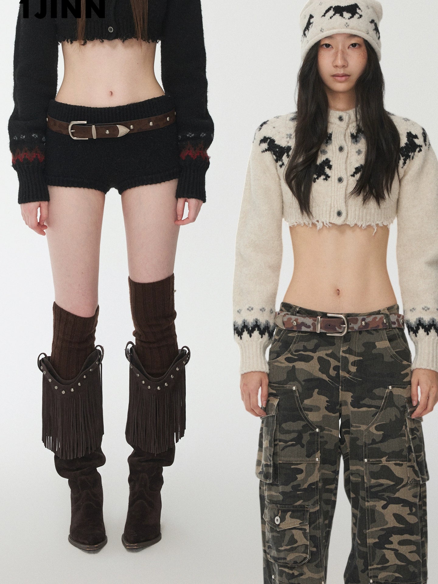 Vintage Camo Studded Horsehair Leather Belt