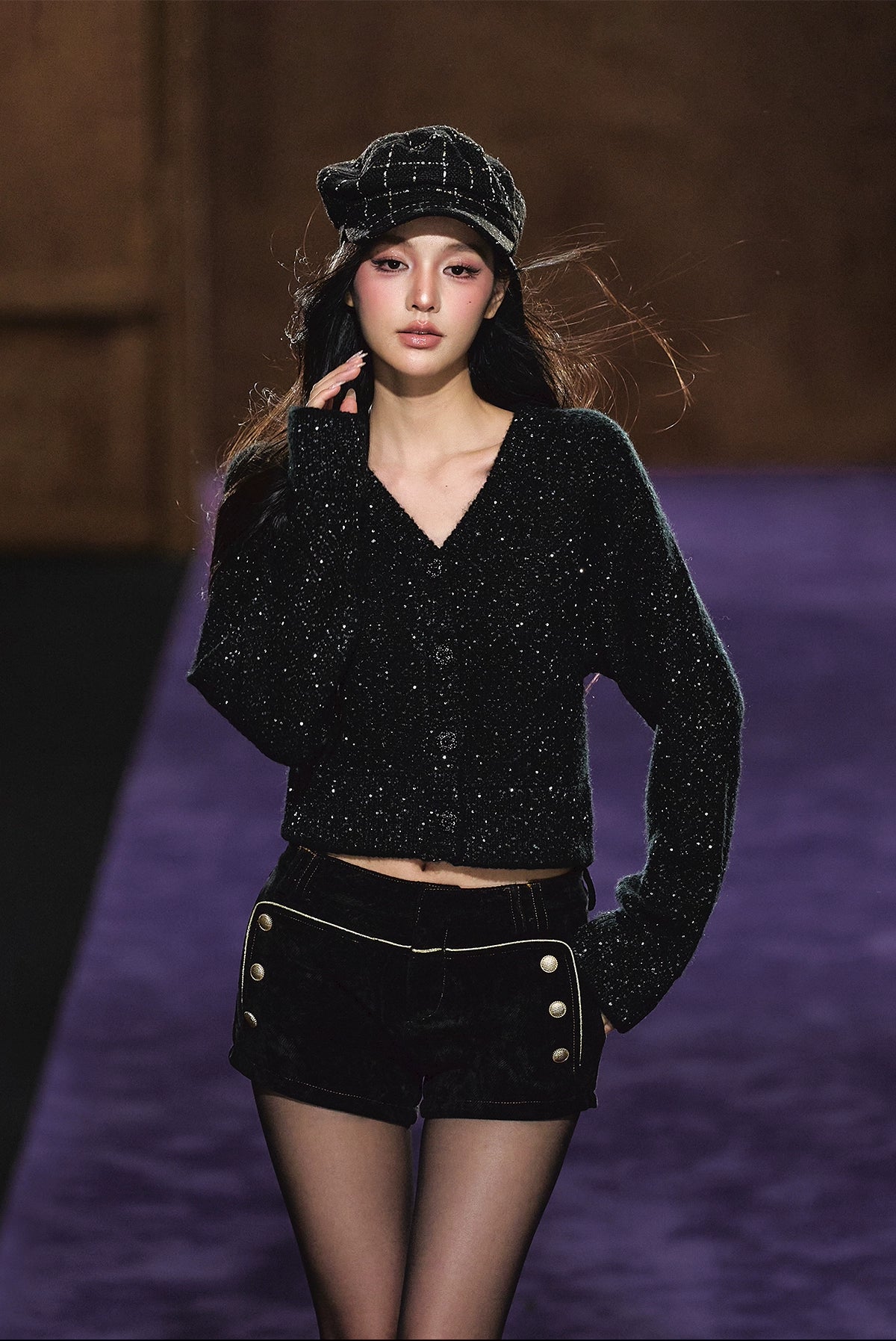 Shimmer V-Neck Sequin Detail Knit Cardigan