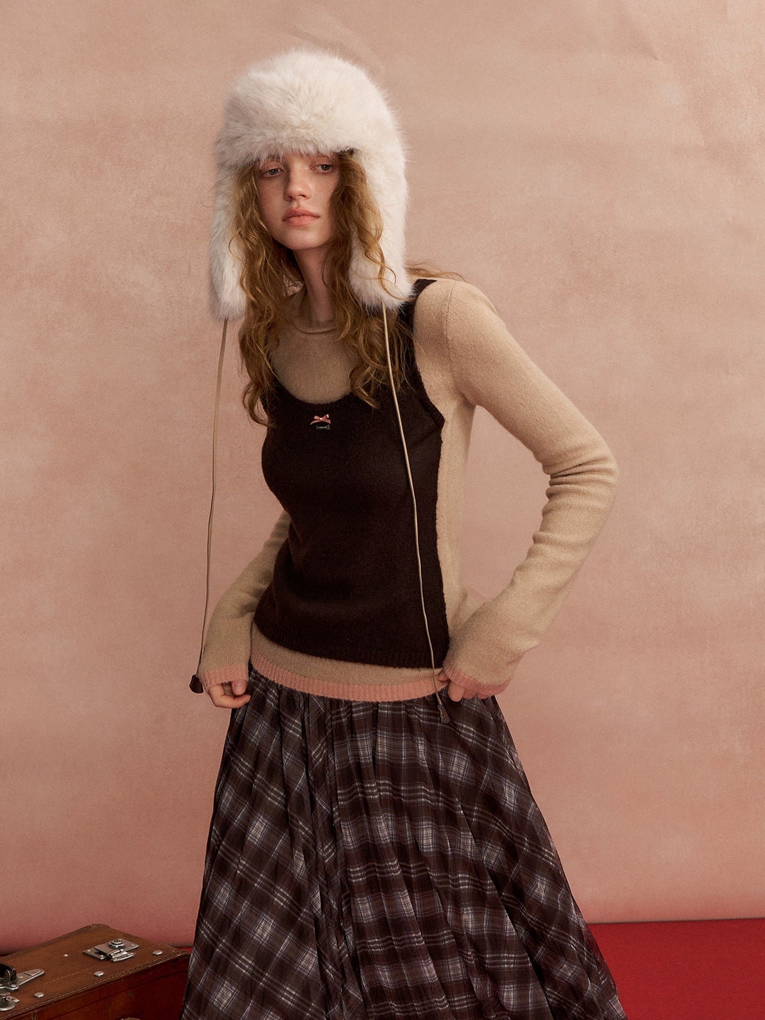 Contrast-Layered Long-Sleeve Knit Turtleneck