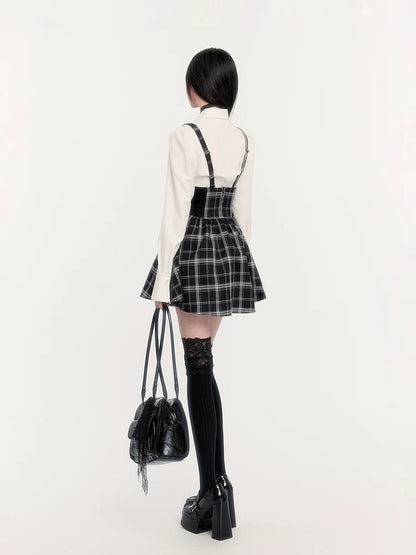 High-Waist Corset Plaid Suspender Skirt