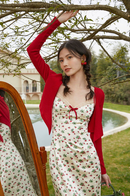 Vintage Satin Floral Slip Dress &amp; Cardigan Set