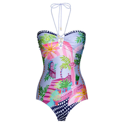 Printed Tie-up One-piece Swimsuit