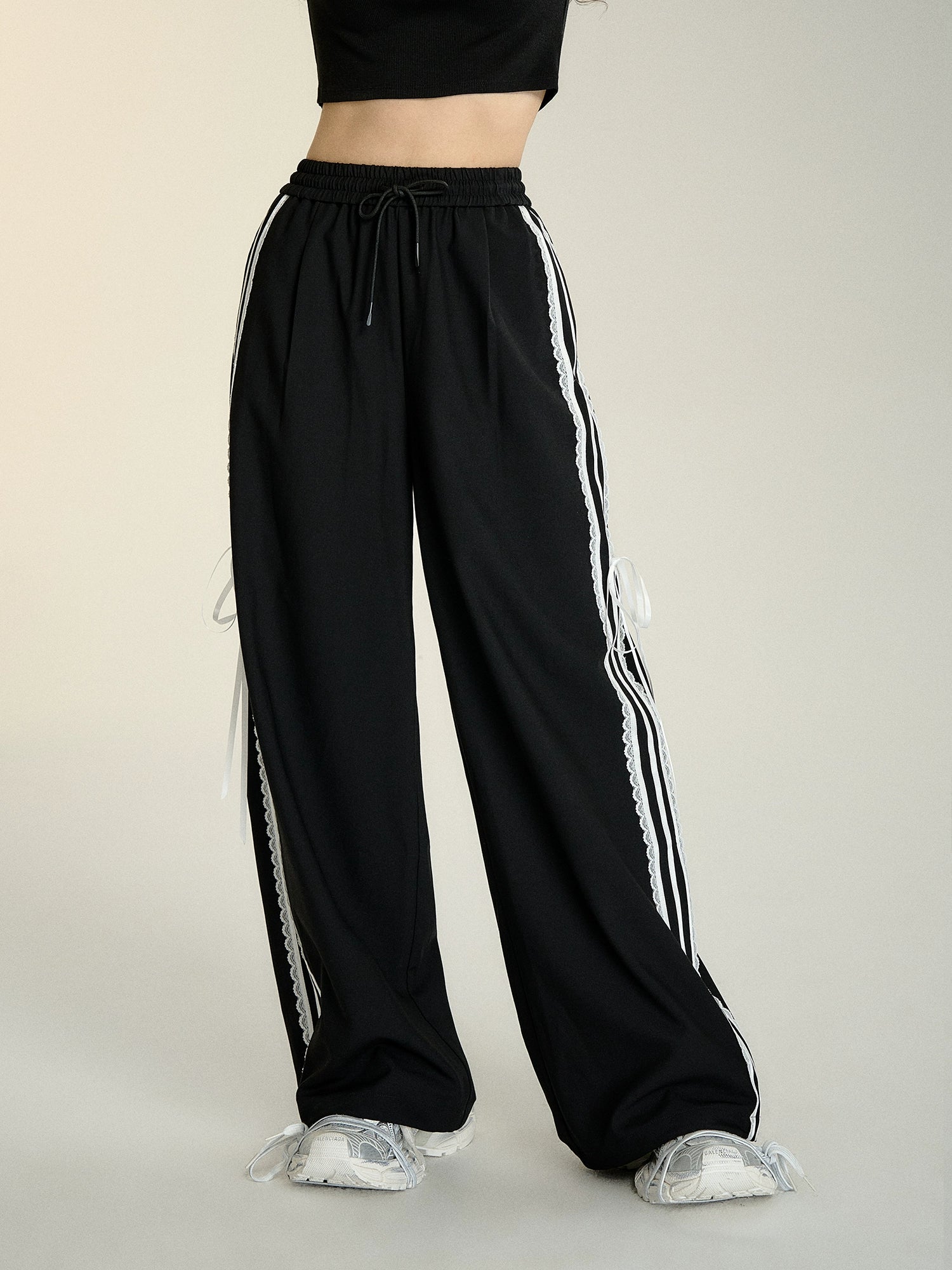 Black Lace-trimmed Athletic Trousers