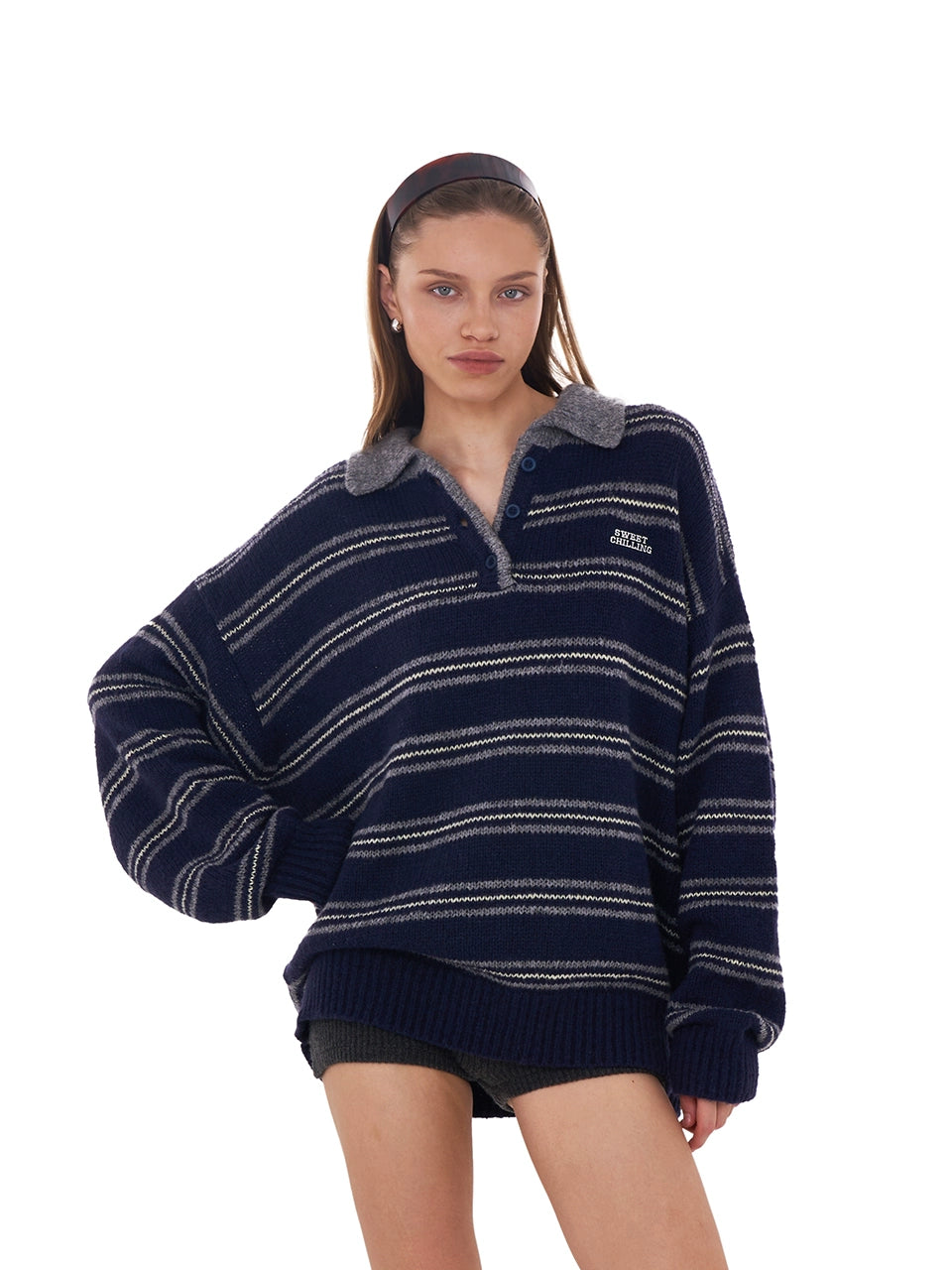 Retro Striped Mohair Polo Sweater