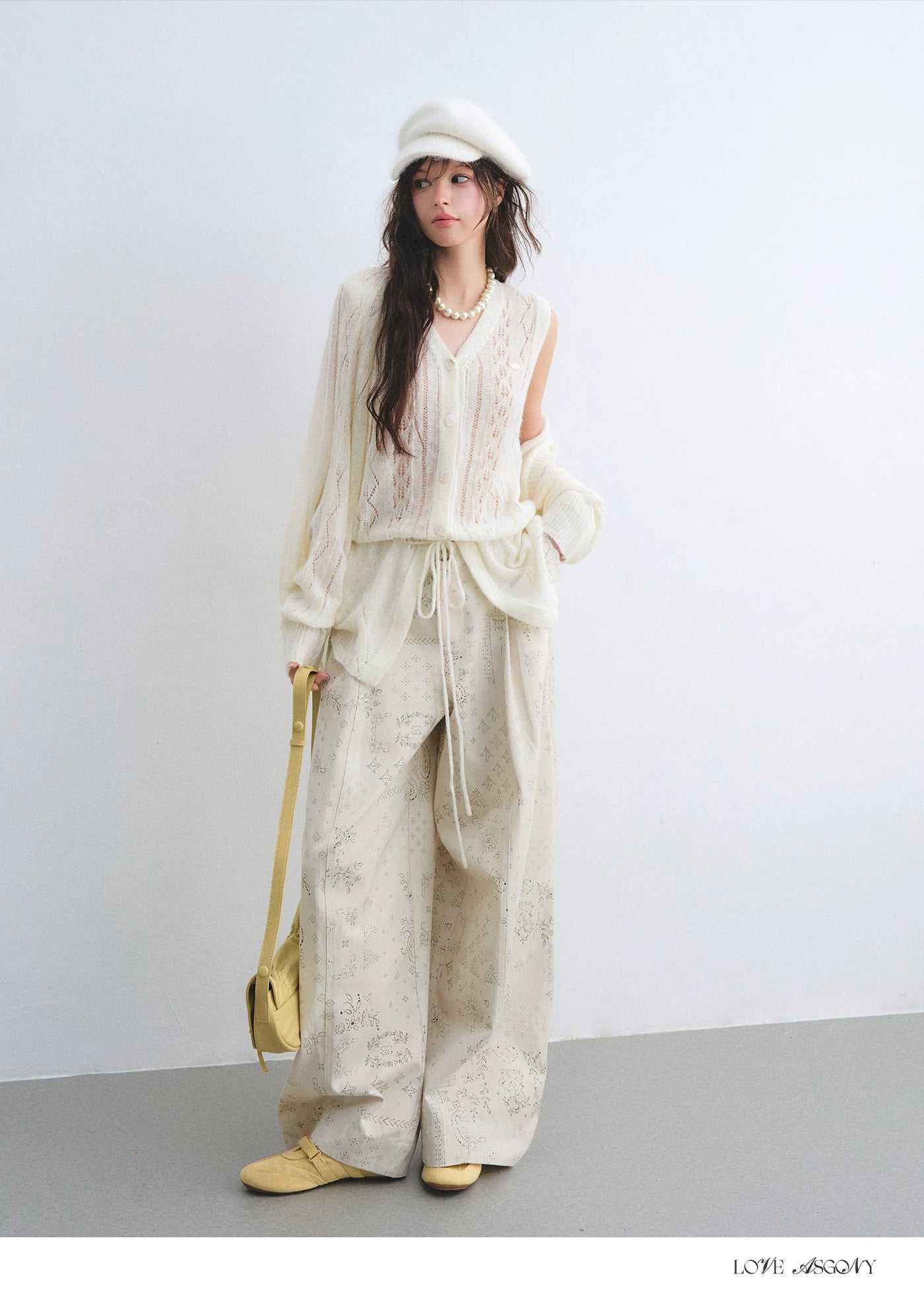 Mohair Wool-Blend Drawstring Cami &amp; Cardigan Set