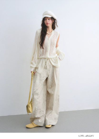 Mohair Wool-Blend Drawstring Cami &amp; Cardigan Set