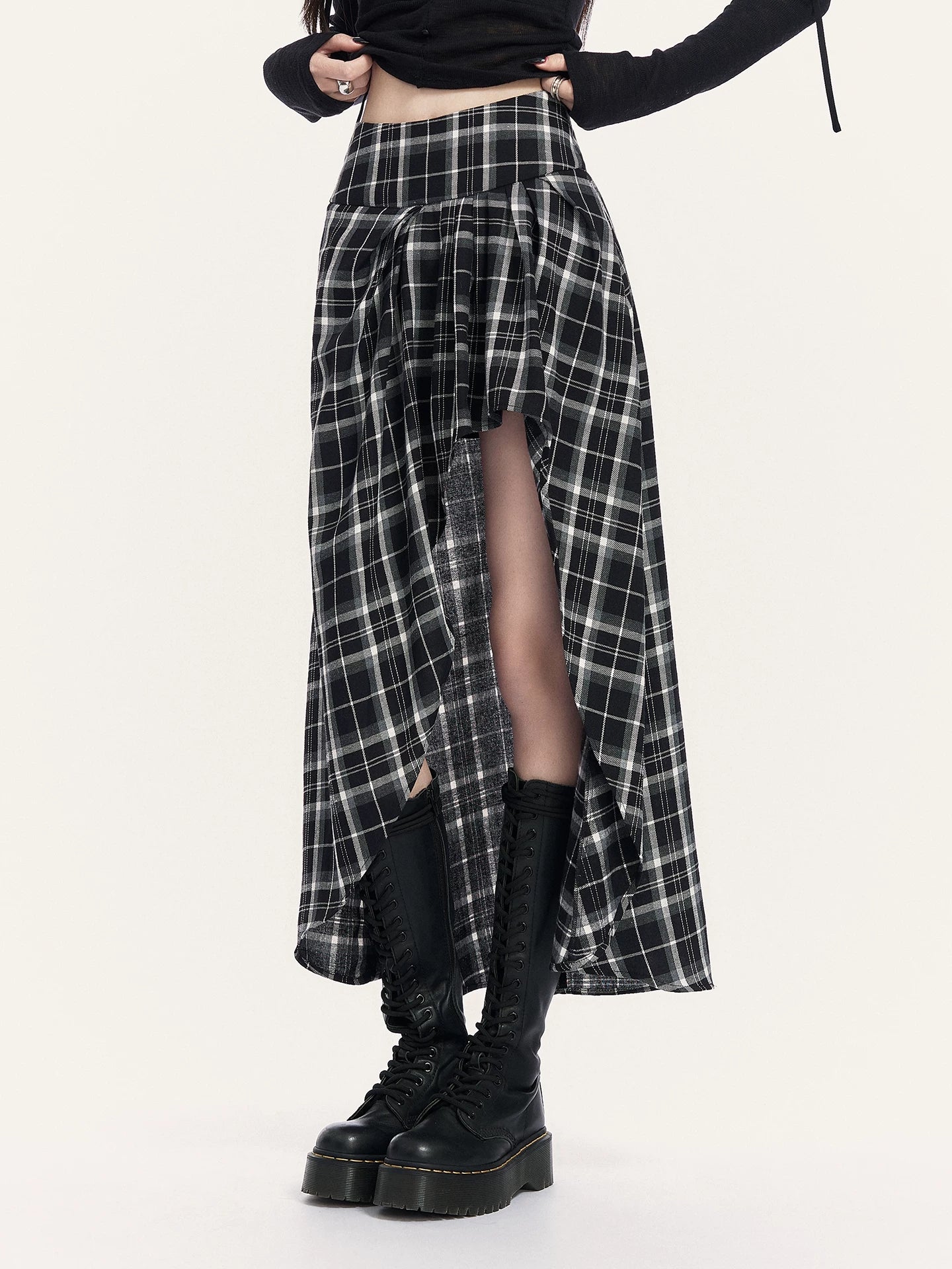 Rebel Check Asymmetric Midi Skirt