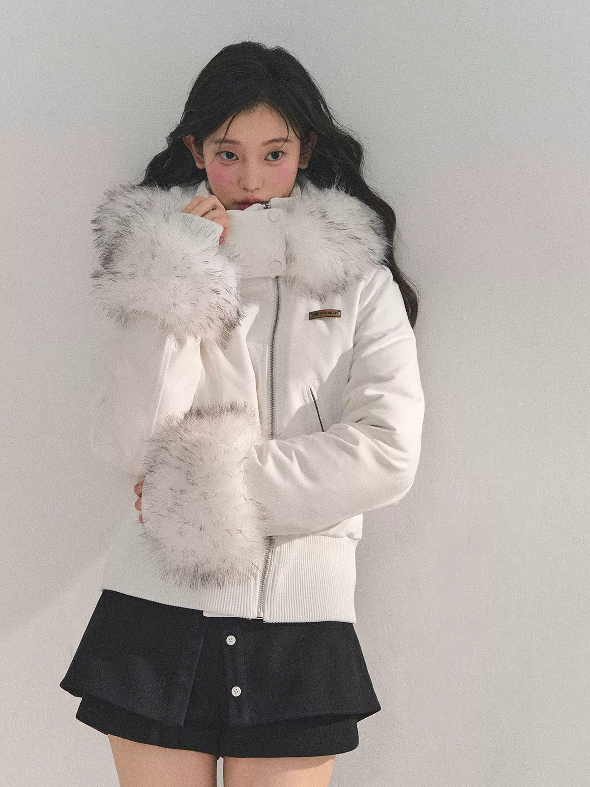 Faux Fur White Duck Down Puffer Jacket