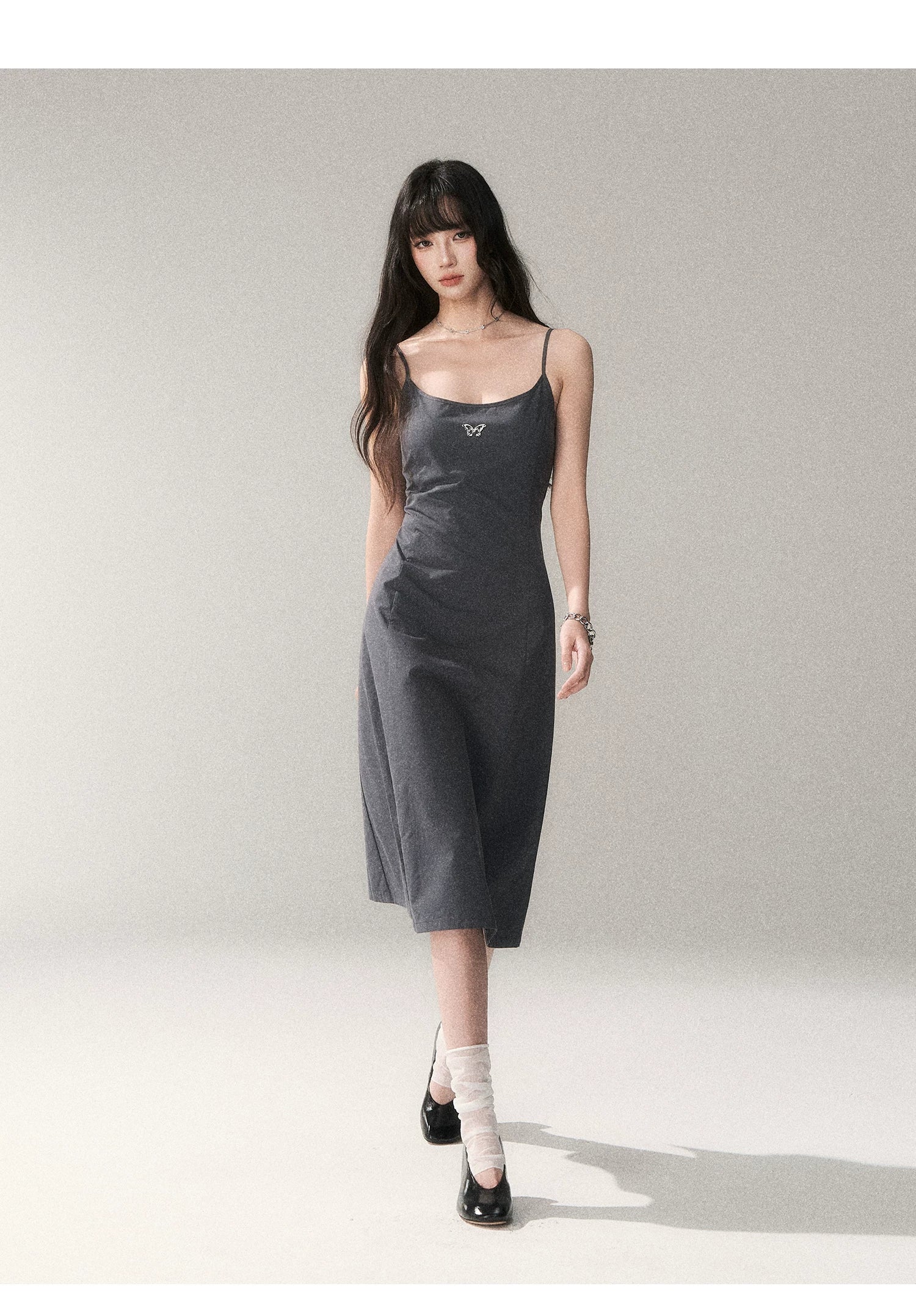 Minimalist Cotton A-Line Slip Midi Dress