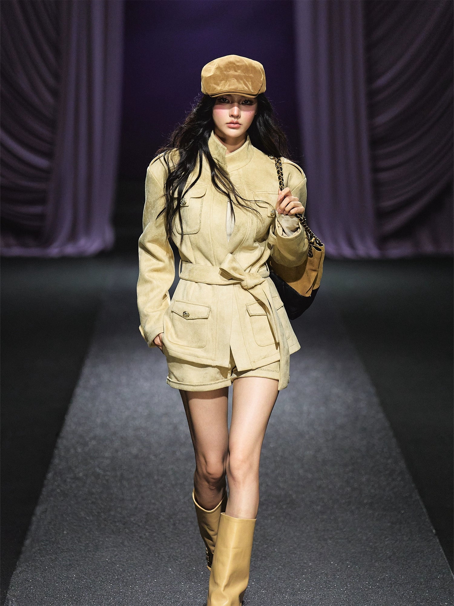 Velvet Suede Jacket &amp; Shorts Two-Piece Set