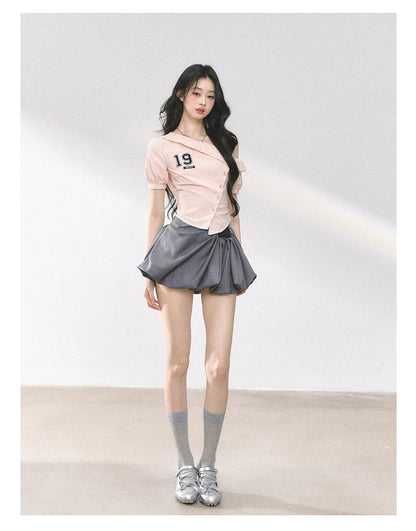 American-Style High-Waist Bubble Mini Skirt