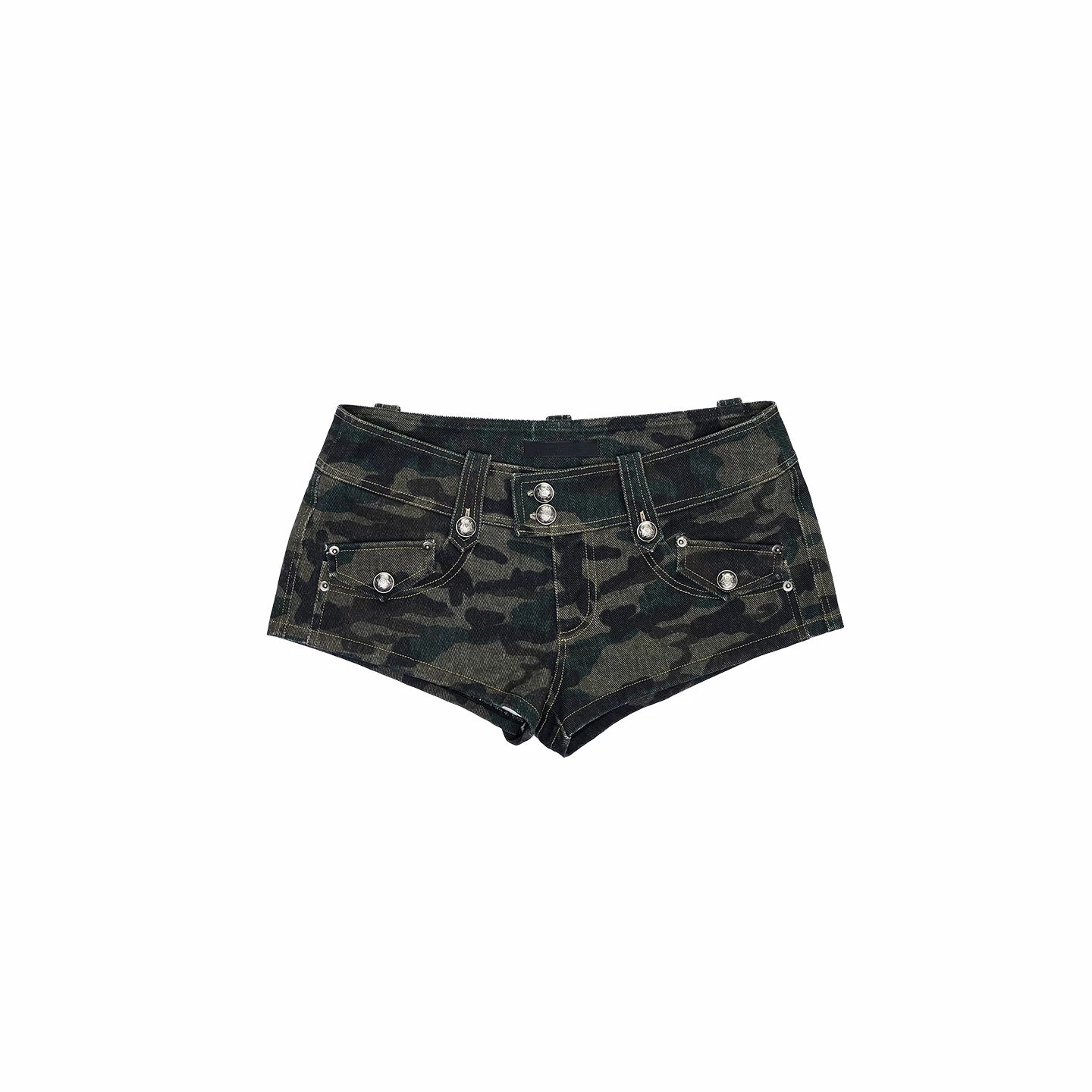 Camouflage Double-Breasted Cropped Jacket &amp; Shorts Set