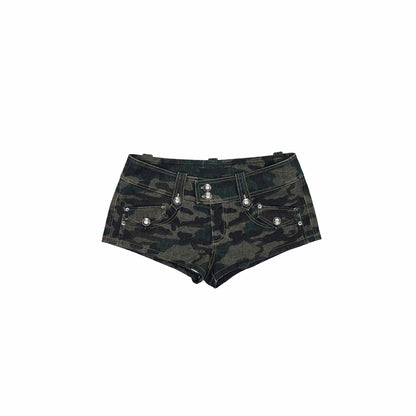 Camouflage Double-Breasted Cropped Jacket &amp; Shorts Set