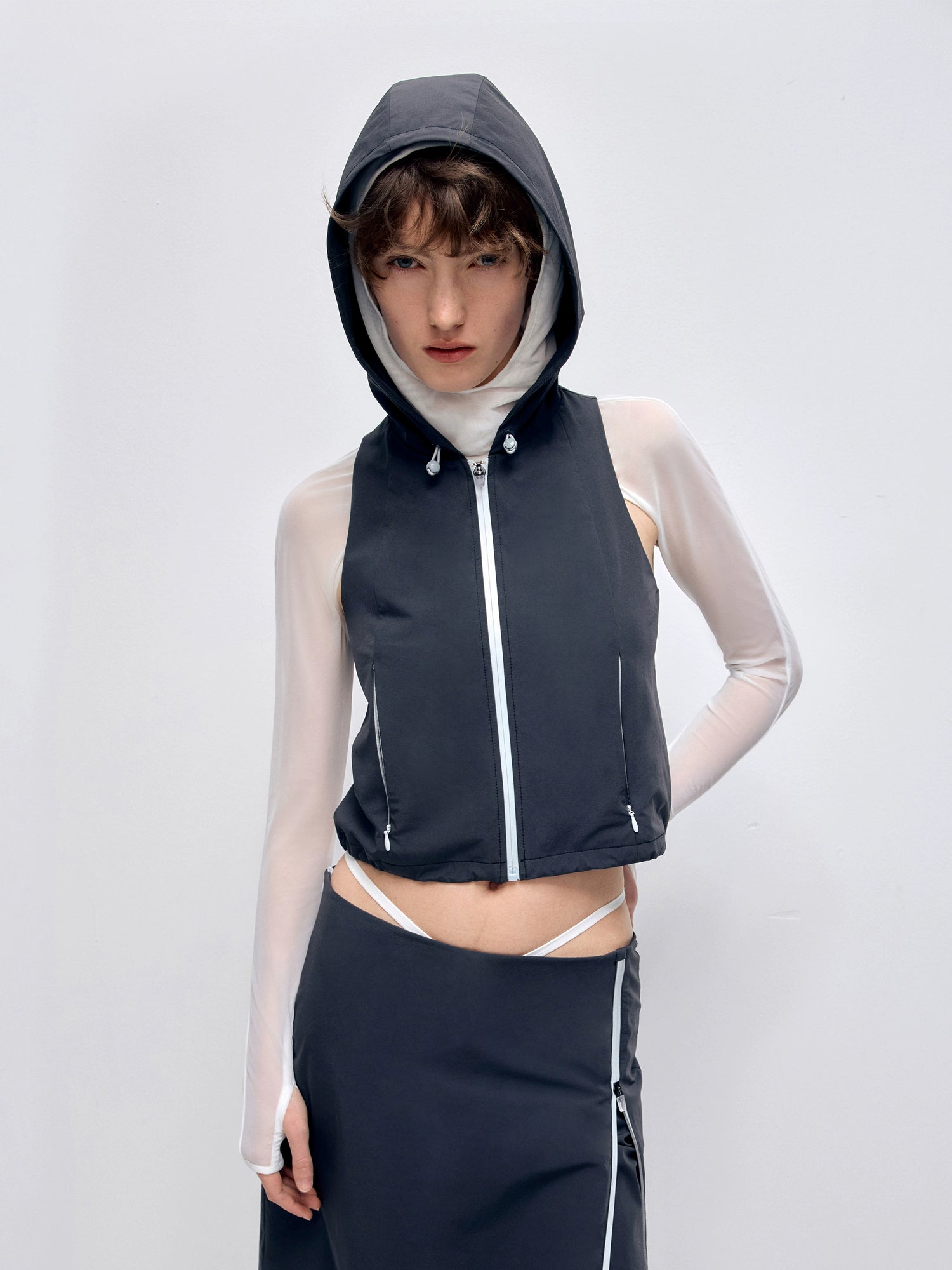 Sleeveless Hooded Zipper Double-layer Vest