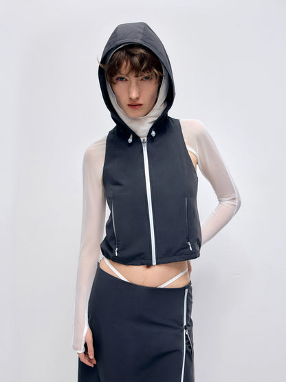 Sleeveless Hooded Zipper Double-layer Vest