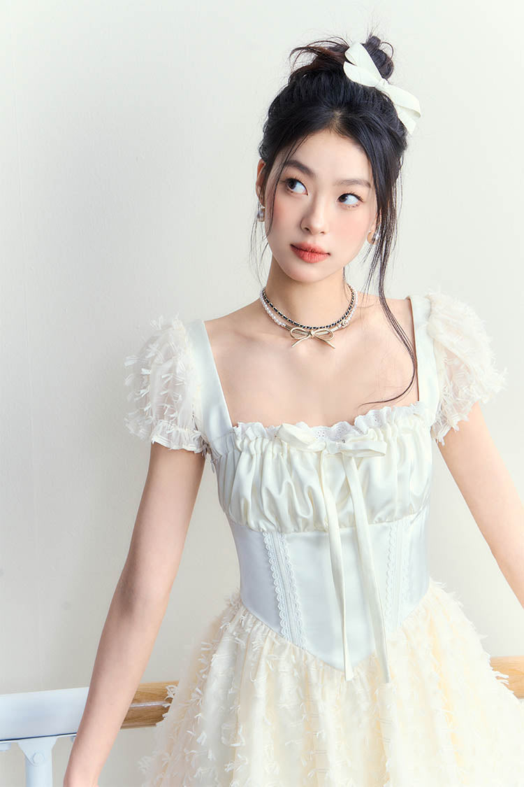 Ballet White Puffy High Waist Mini Dress - CHINASQUAD