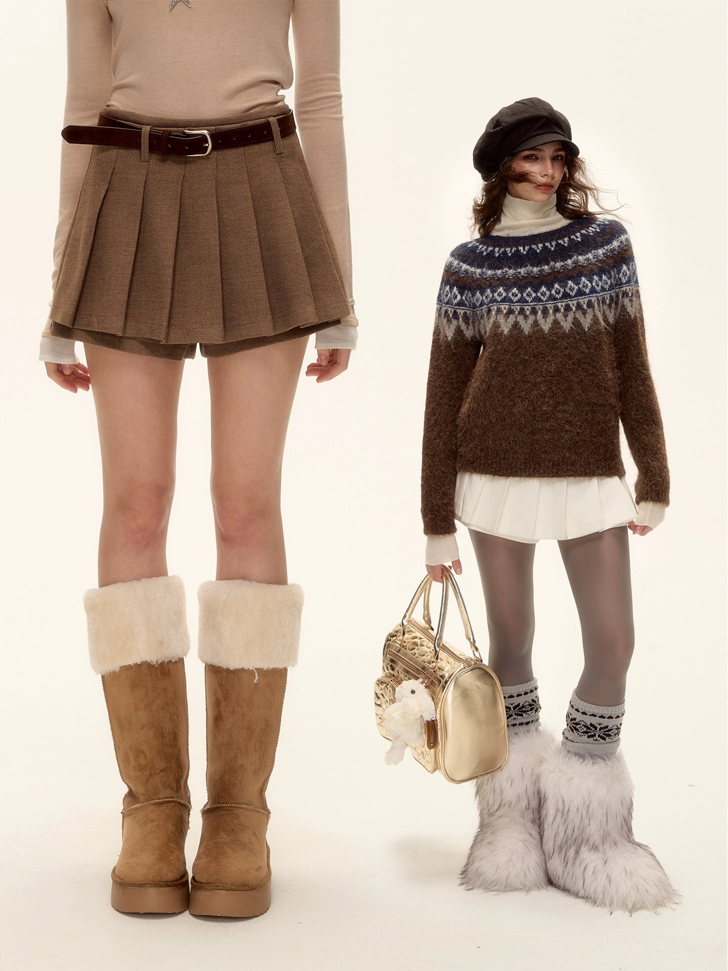 Mohair Blend Pleated Mini Skirt