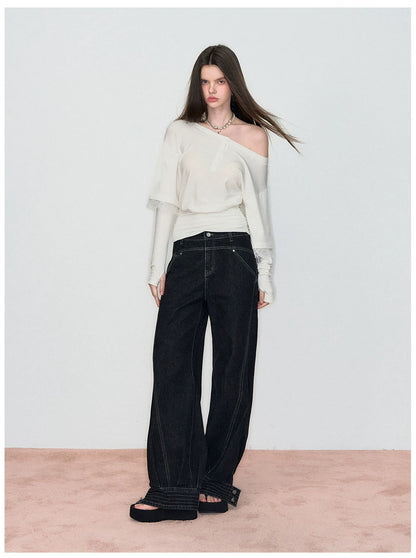 Deconstructed Patchwork Straight-Leg Denim Jeans