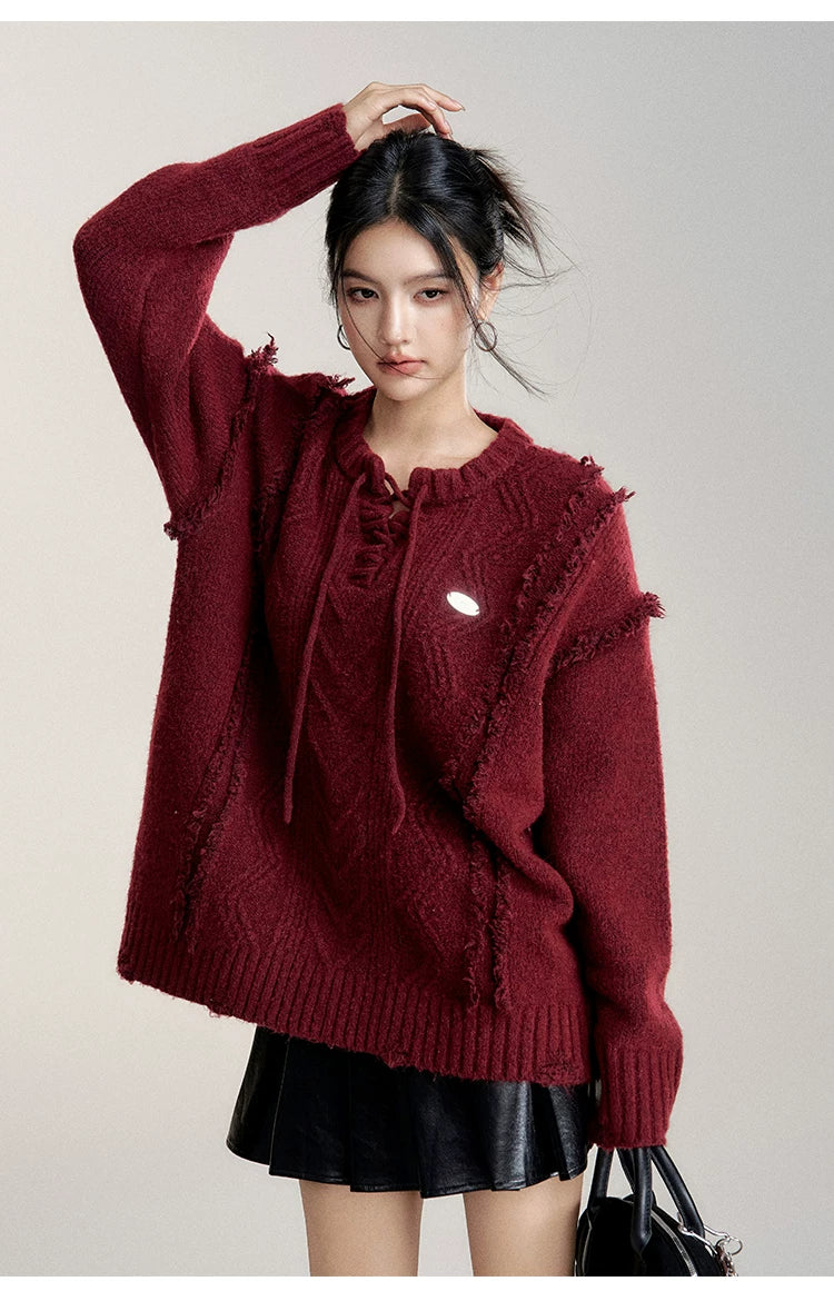 Frayed Tie Oversized Wool-Blend Sweater
