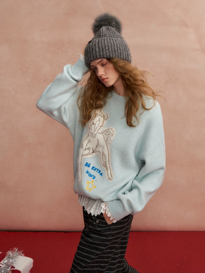 Cyber Pony Jacquard Oversized Knit Sweater