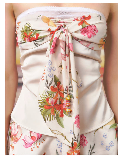 Printed Bandeau Top &amp; Mini Skirt Set