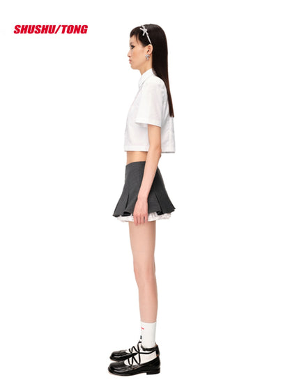 ShuShu/Tong - Pleated Raw Hem Skirt Black – WDLT117