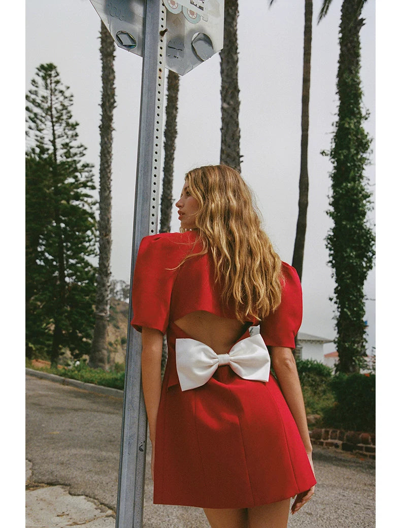 Puff Sleeve Cut-Out Open-Back Dress