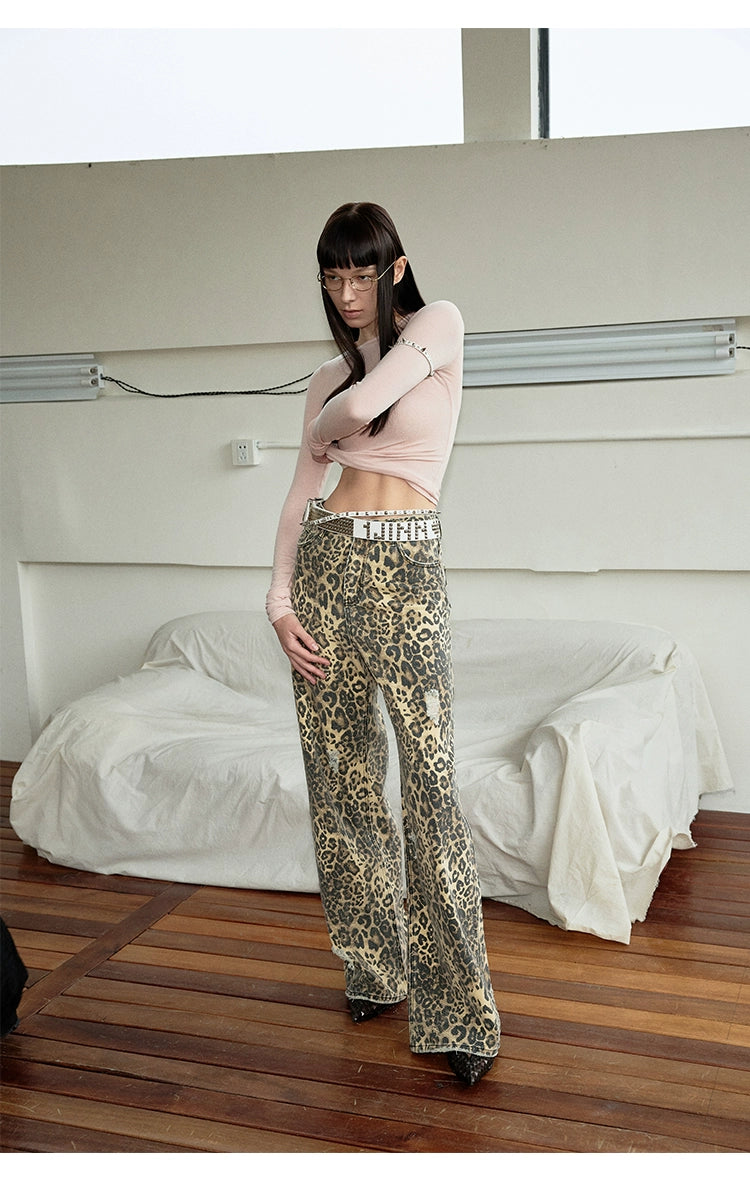 Leopard Print Straight-Leg Pants - CHINASQUAD