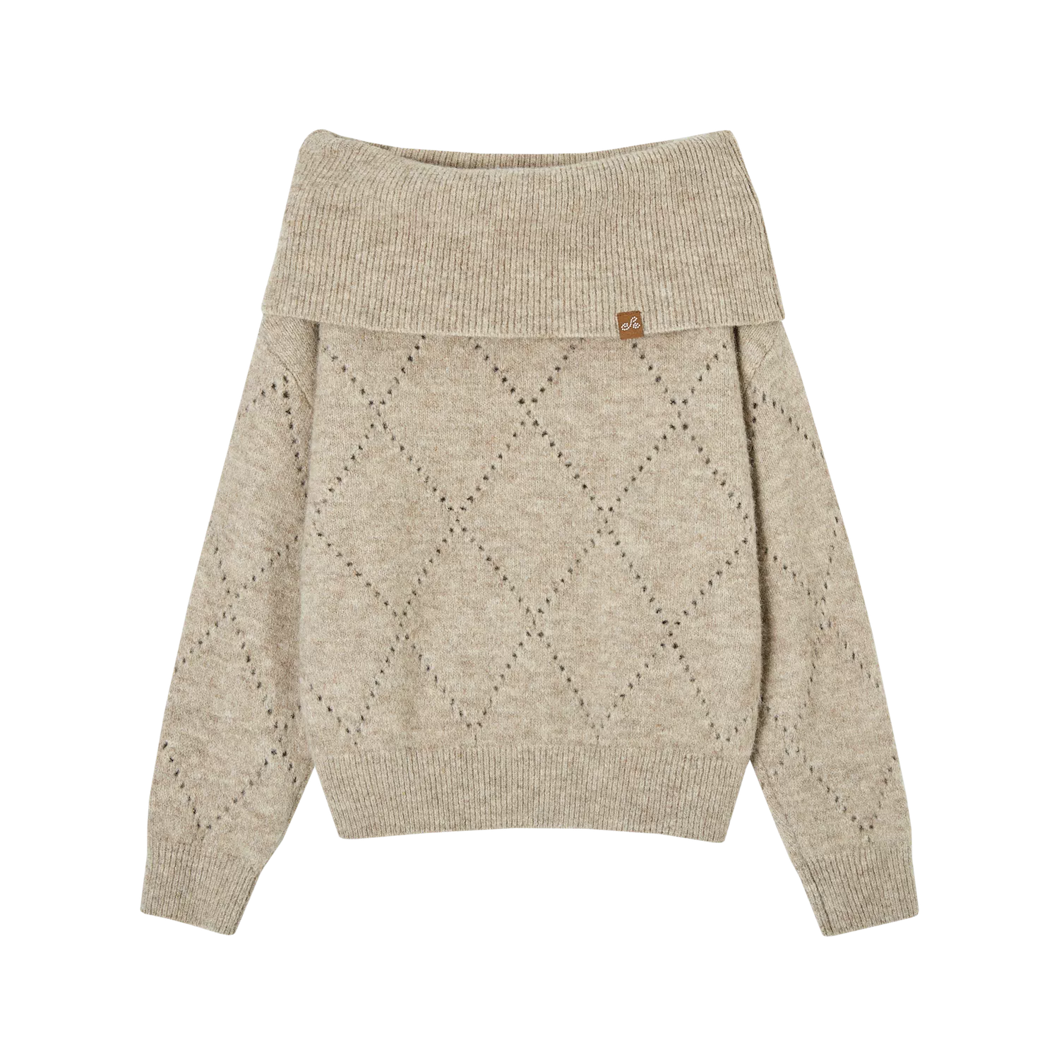 Diamond Openwork Cold-Shoulder Knit Sweater