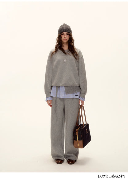 Patchwork Sweatshirt &amp; Curved-Hem Knit Pants Set