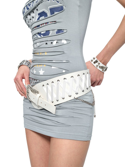 Asymmetric Logo-Embellished Chain &amp; Ribbon Belt