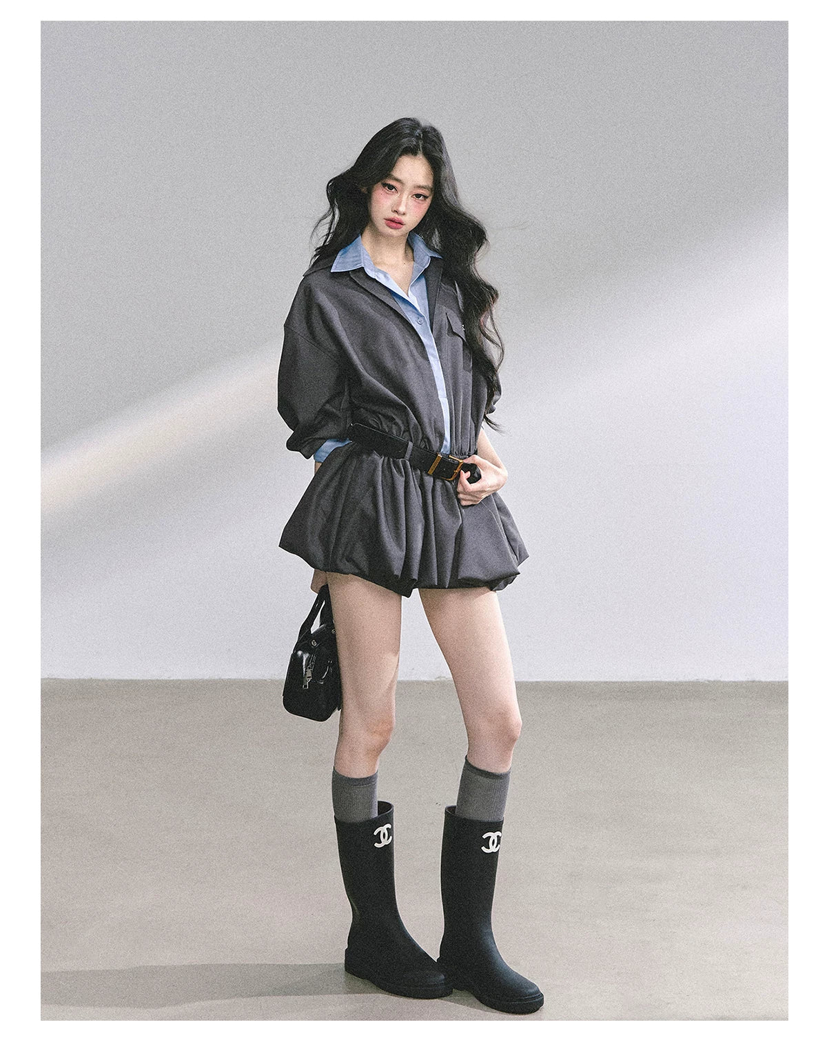 Hepburn-Style Bubble Hem Mini Dress